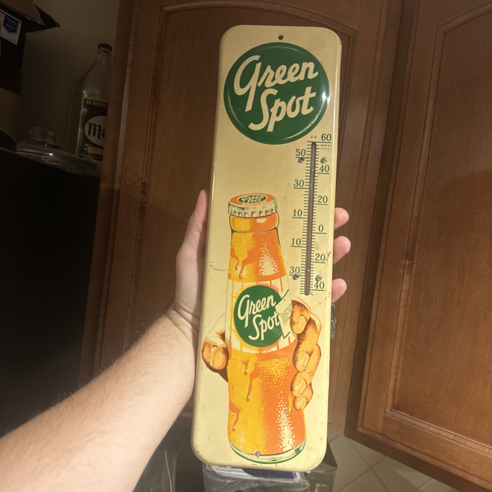 Vintage Green Spot Soda Advertising Thermometer Sign Metal Sign Soda Pop