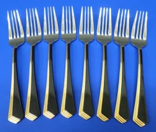 8 - Yamazaki RAMONA BLACK GOLD Accent Glossy Stainless Flatware SALAD FORKS