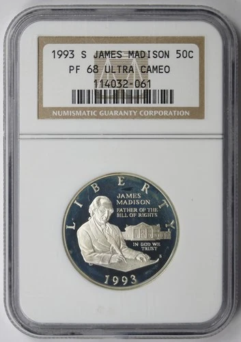 1993-S James Madison Bill of Rights Modern Commemorative 50C PF 68 Ultra Cam NGC