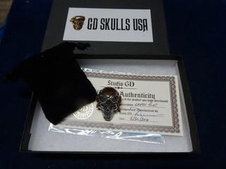 Orig "Studio GD Large Pilot Head Skull Bead" 925 Sterling Silver In Box