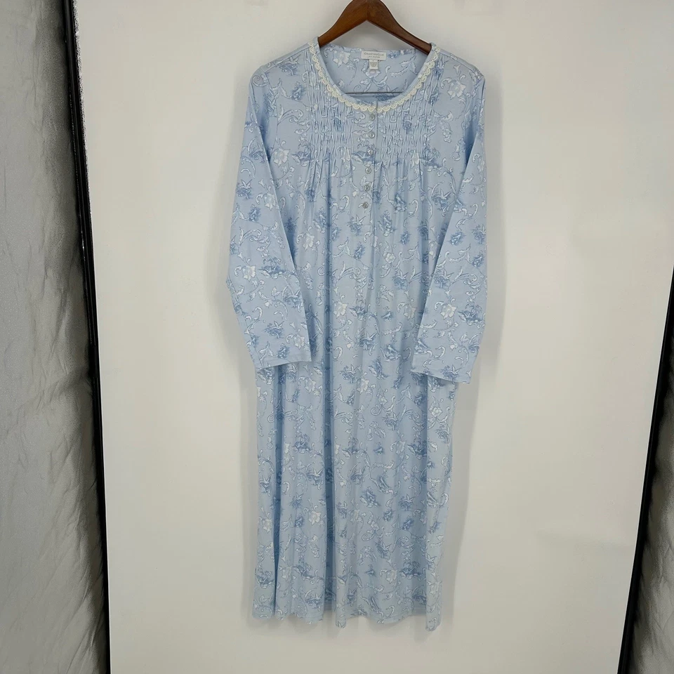 Camisón Charter Club Intimates para mujer azul pájaro floral toile talla L pijama Foto 4 de 4