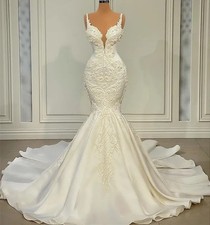 Mermaid Sexy Wedding Dresses Spaghetti Lace Applique Sweep Train Bridal Gowns