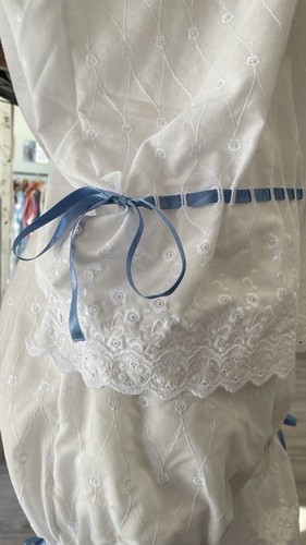 White Pajamas Bloomers Chemise Eyelet Embroidery Ribbon Lace Handmade Upcycled - Picture 11 of 11