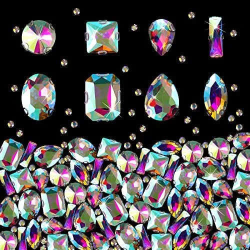 240 Pieces Large Sew on Rhinestones Clear Sew on Glass Crystal