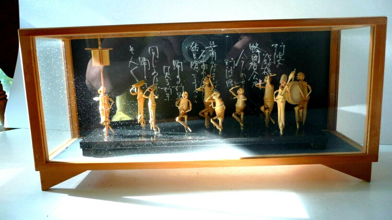 Japanese Wooden Bamboo Awa Odori dancers sculpture art work