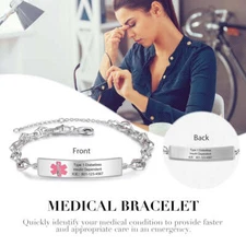 Women's Stainless Steel Personalized Medical Alert Bracelet | 2 Side Engraving