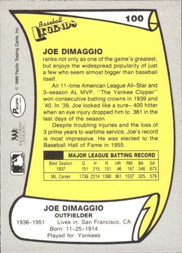 1988 and 1989 Pacific Baseball Legends MLB Set Break #1-#220 — You Choose! - Picture 199 of 441