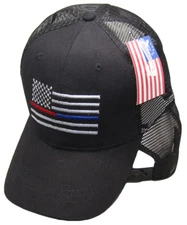 Black MESH USA Thin Red Blue Line Low Profile Hat Baseball First Responders