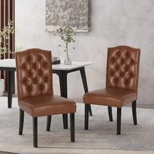 Winfough Contemporary Faux Leather Tufted Dining Chairs (Set of 2)