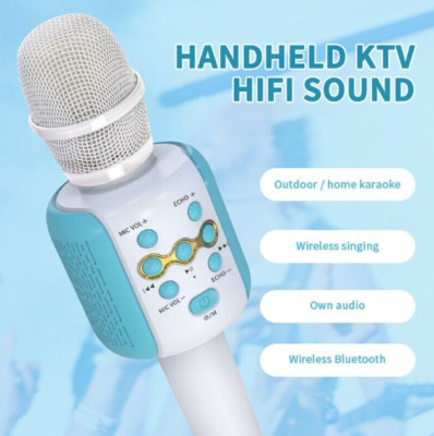 Blau Karaoke Mikrofon Player Kinder Wireless Bluetooth Lautsprecher Handmikrofon KTV