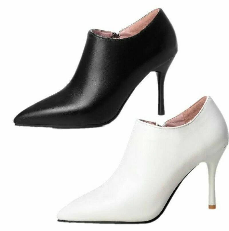 Womens Low Top Ankle Boots Zip Up Stilettos Bootie High Heel Dress Shoes Plus Sz
