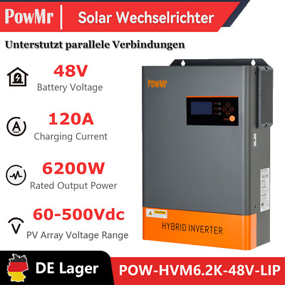 6200W 48V Hybrid Solar Inverter MPPT 120A Parallel MAX 500V PV Eingang 220VAC