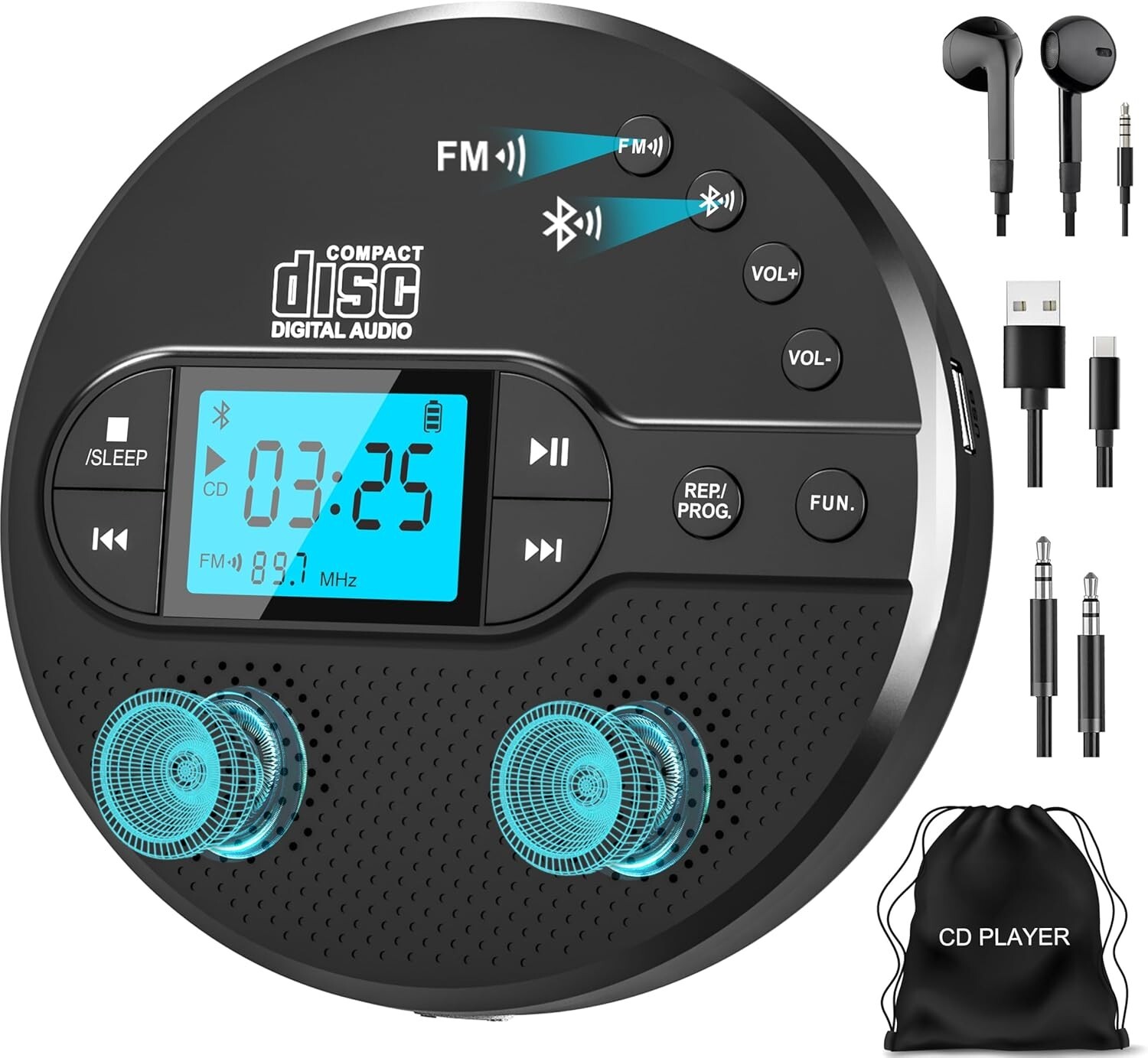 With Bluetooth, Walkman Cd Player With Fm Transmitter Black