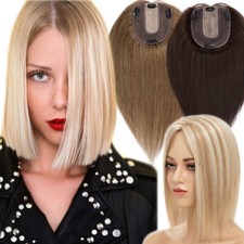 Damen 100% Echthaar Toupet Toupee Topper Clip In Remy Human Hair Haarteile Blond