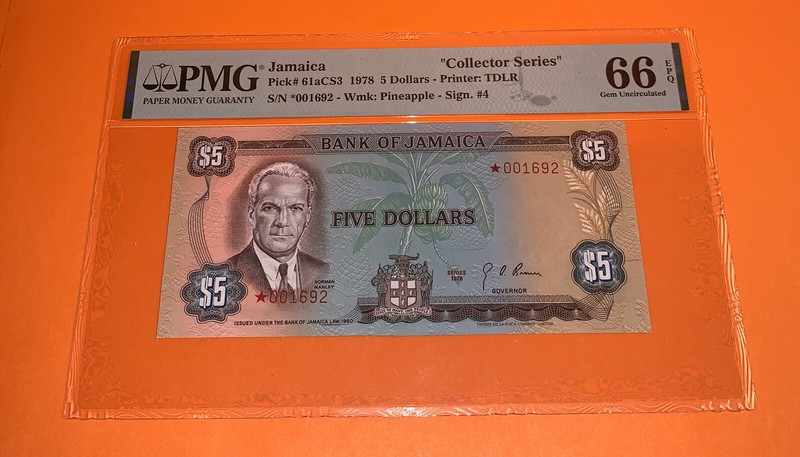 PMG Jamaica "Collector Series" $5 Banknote 1978 GEM UNC EPQ Sign.4