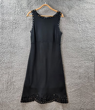 M&S Womens Midi A-line Dress Size 10 Black Lace Trim Sleeveless Round Neck