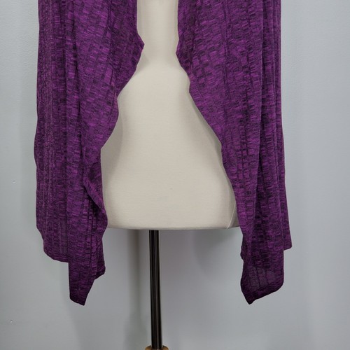 LOGO by Lori Goldstein Purple Black Open Front Knit Esther Vest #DLGK087 Size XL - Imagen 3 de 13