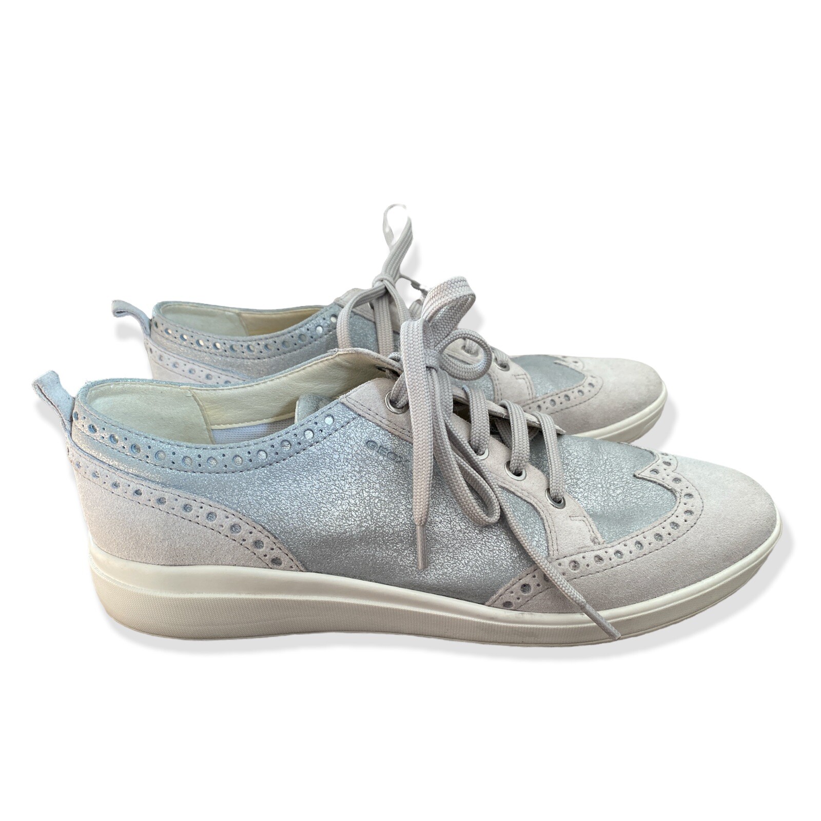 GEOX D Tahina B Wingtip Brogue Sneaker Azure/Off White Italian Leather Size  | eBay