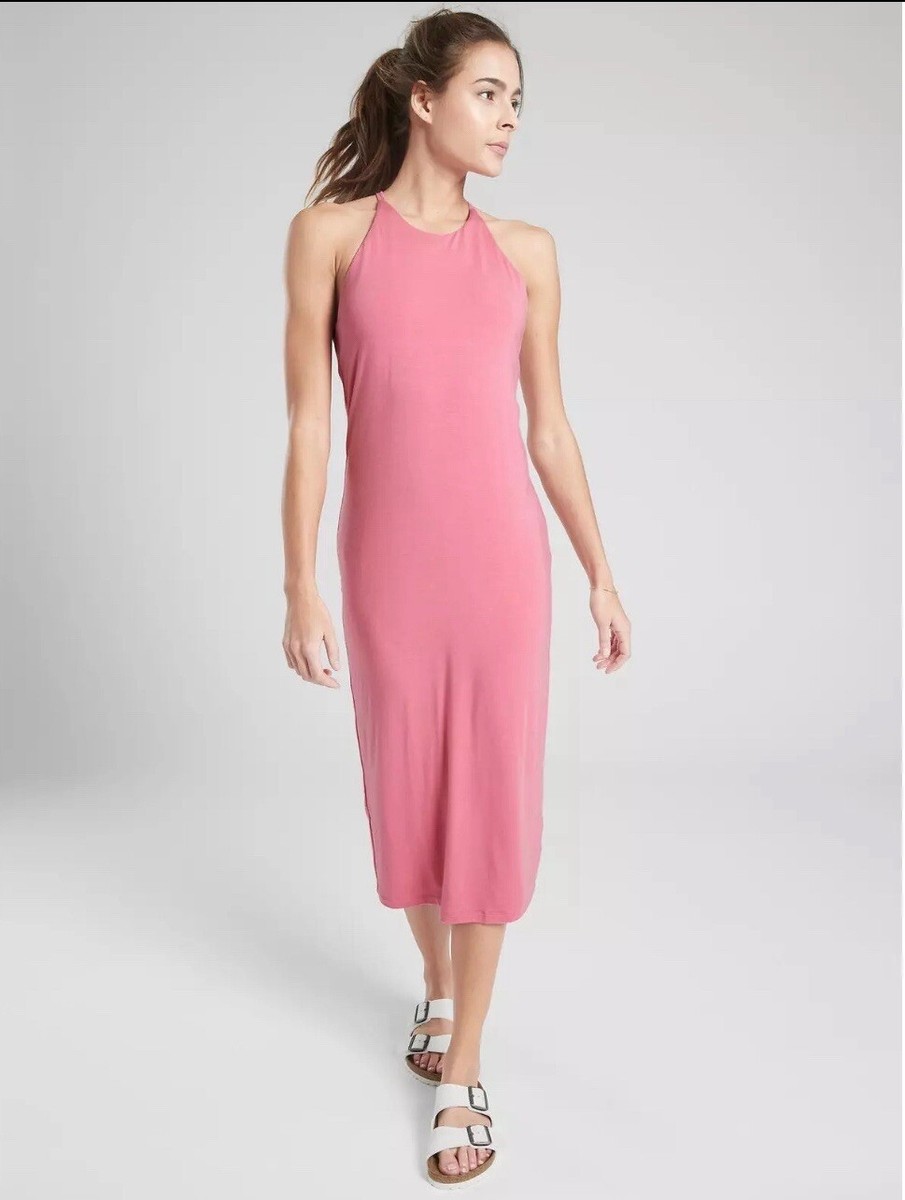 NWT Athleta Mariposa Midi Dress, Guava Rose (Pink), Sz Large Petite