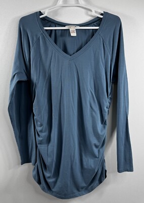 Sundance Top Women L Light Teal V Neck Raglan Long Sleeve Side Ruched Fitted