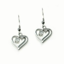 Sterling Silver 925 Classic Dangling Heart Cz Earring
