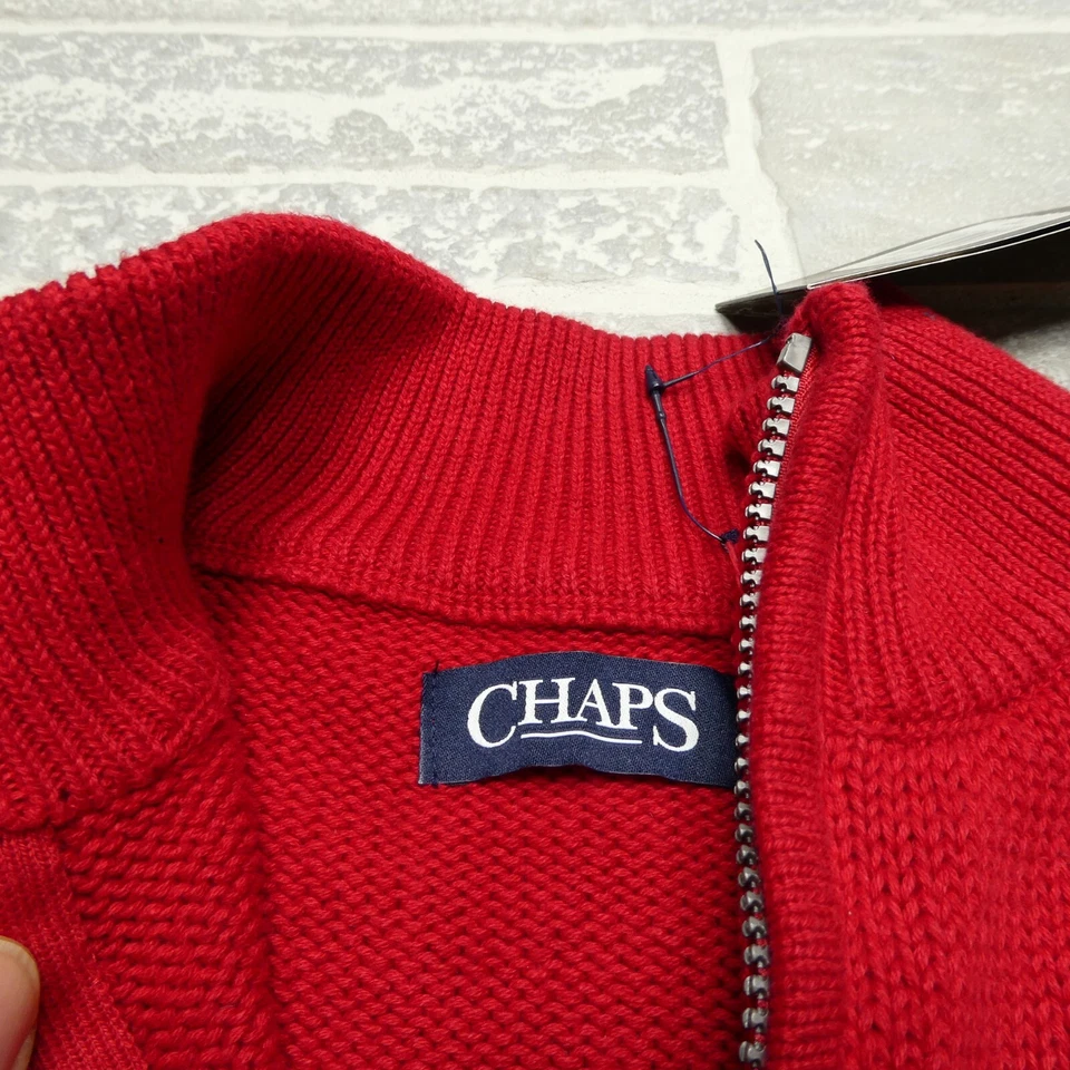 Chaps Sweater Mens Small Red Heavy Knit Cotton 1/4 Zip Mock Neck Fair Isle NWT - Image 3 of 4
