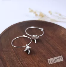 925 Sterling Silver Asymmetrical Mushroom Slender Hoop Earrings Unique Chic Gift