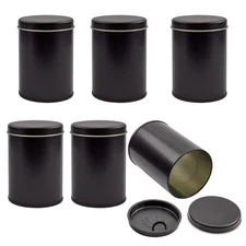 Black Metal Double Seal Tea Canisters 6pk, Round Tea Tins