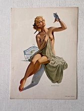 1950's Small Pinup Girl Picture of Blond Holding Parakeets by Vaughn Bass