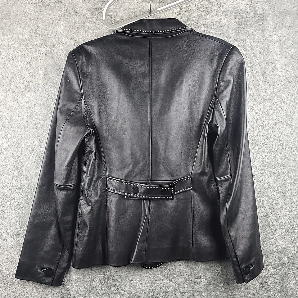 Chaqueta de cuero Kate Hill para mujer talla 4 negra un botón mantequilla suave puntada pesada Foto 2 de 4