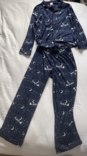 Soma Navy Moon & Stars Pajama Set Button-Up Jersey Long Sleeve Size L