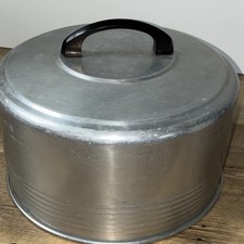 Vintage Aluminum Round Cake Pan carrier Lid, 1.5L, Silver, 11in Dia x 6in Deep