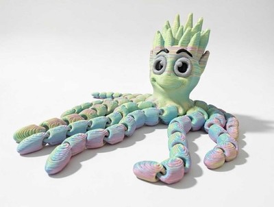 3D Printed Articulated Octopus   Pastel Rainbow Flexi Fidget Toy