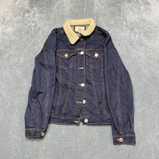 Forever 21 Trucker Jacket Womens Small Blue Denim Sherpa Lined Collar Pockets