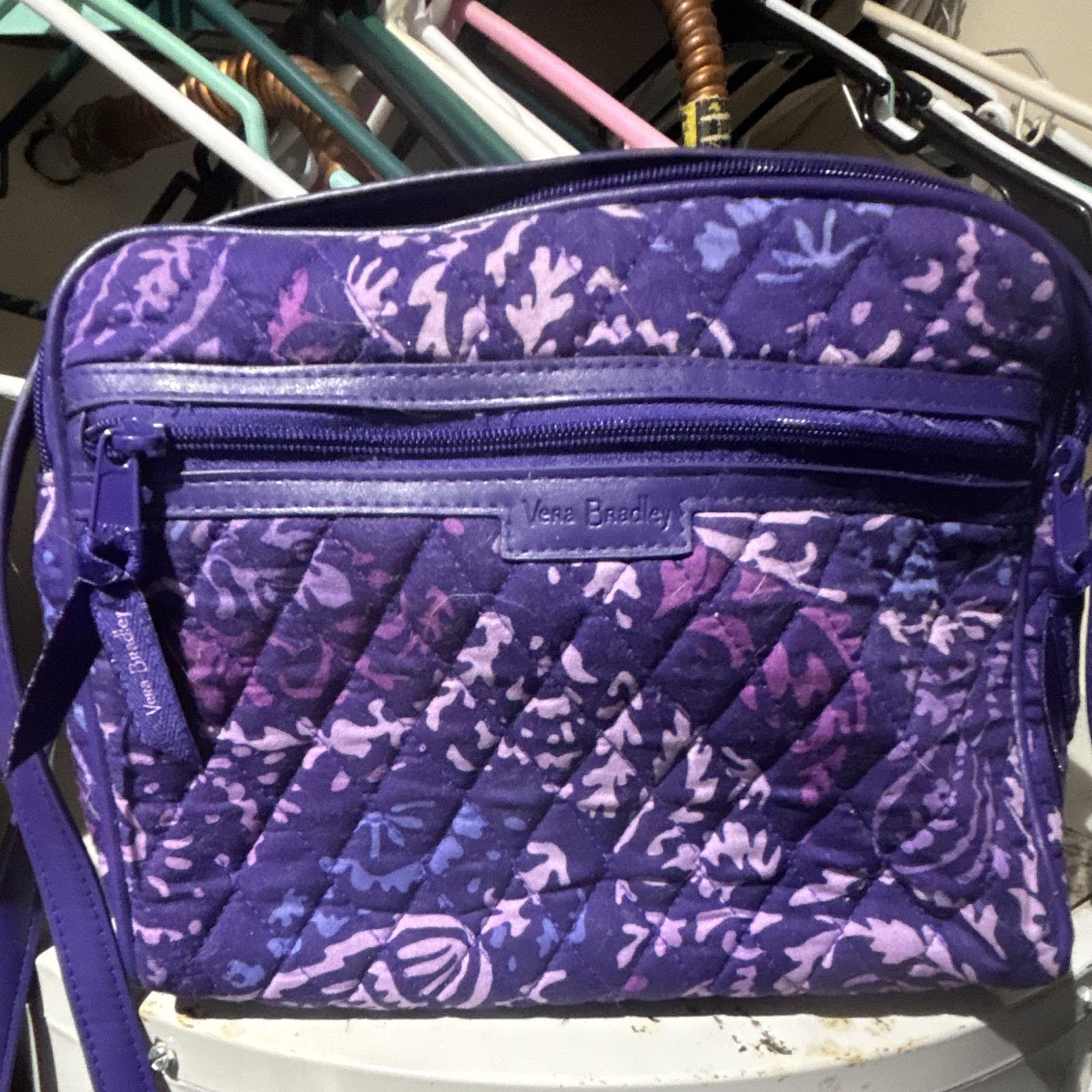 Vera Bradley Purple Floral Zip Crossbody Bag w/ Adjustable Strap