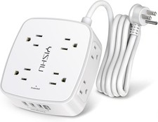 8 Outlet 4 USB Flat Plug Surge Protector 6ft