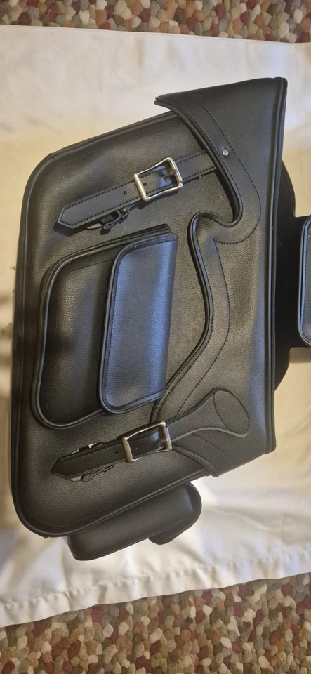 Motorcycle soft luggage panniers, leather style with buckles - Cruiser, Vintage - Image 3 of 4