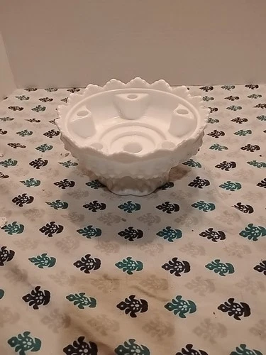 Vintage Fenton White Hobnail Milk Glass Six Candle Holder Centerpiece Bowl