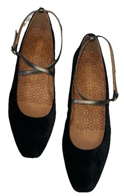 Chie Mihara Black Suede Mary Jane Flats Bronze Straps EU 40 US 9.5 Spain #699