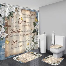 White Camellia Flower Shower Curtain Sets Inspirational Quotes with Blue White