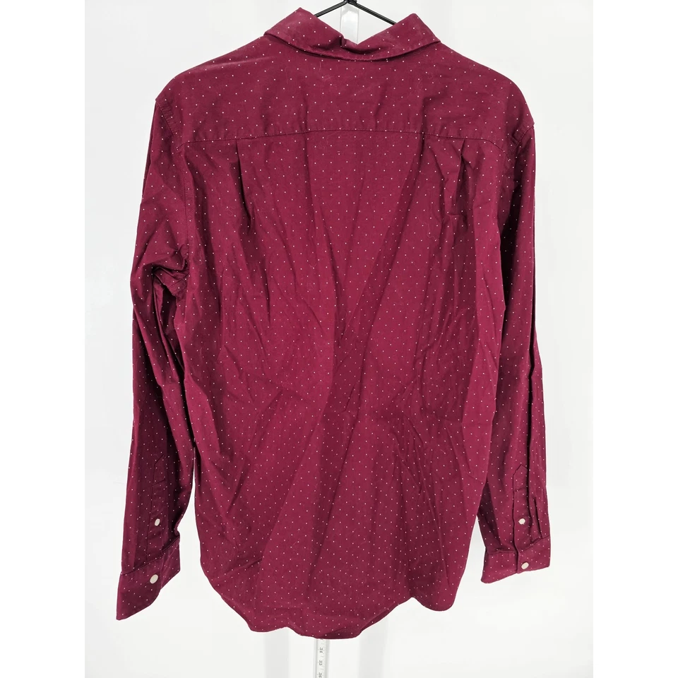 Camisa de vestir George para hombre talla M manga larga abotonada rojo oscuro blanco lunares Foto 3 de 3