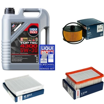 LIQUI MOLY, BOSCH BOSCH Inspektionspaket 5 L Liqui Moly Top Tec 4300 5W-30 für Dacia Sandero III