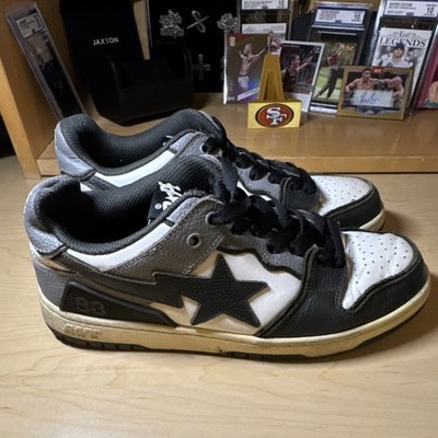 A Bathing Ape Bapesta Black White Gray Leather Low Top Sneaker