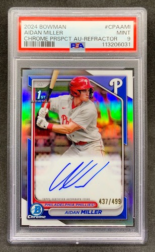 2024 Bowman Chrome AIDAN MILLER Phillies Refractor 1st Auto SP /499 Mint PSA 9