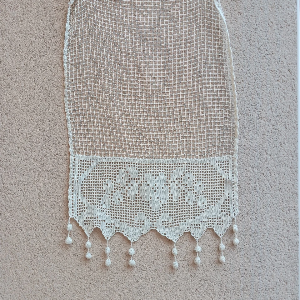 paire de rideau ancien filet et crochet fait main largeur 38 cm hauteur 64 cm - Photo 3/4