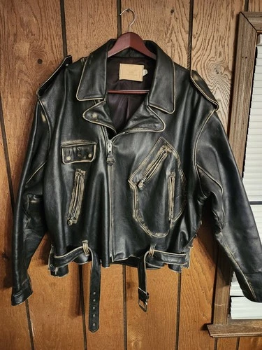 Vintage Indian Motorcycle Iron Horse Distressed Leather Jacket XXL Made In USA image 2