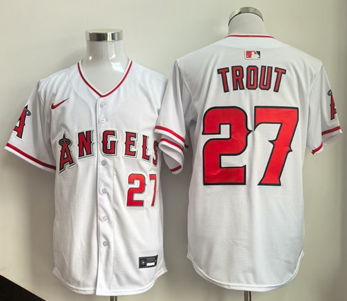 Angels Mike Trout #27 White Baseball Men's Jersey Size S-3XL NWT
