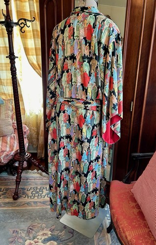Natori Dynasty Kimono Robe-Designer Long Kimono Vintage Tassel Tie Red Lined L - Picture 7 of 20