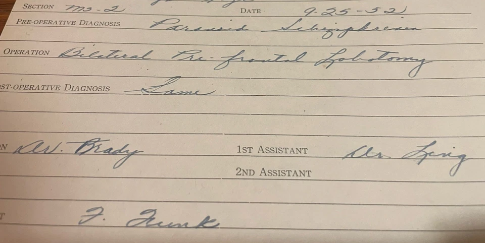 Very Rare Framed Lobotomy Form Norristown State Hospital Oddity - Image 2 of 2