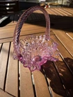 Vintage 1995 Fenton Dusty Rose Diamond & Lace 9 1/2" Basket Art Glass Pink